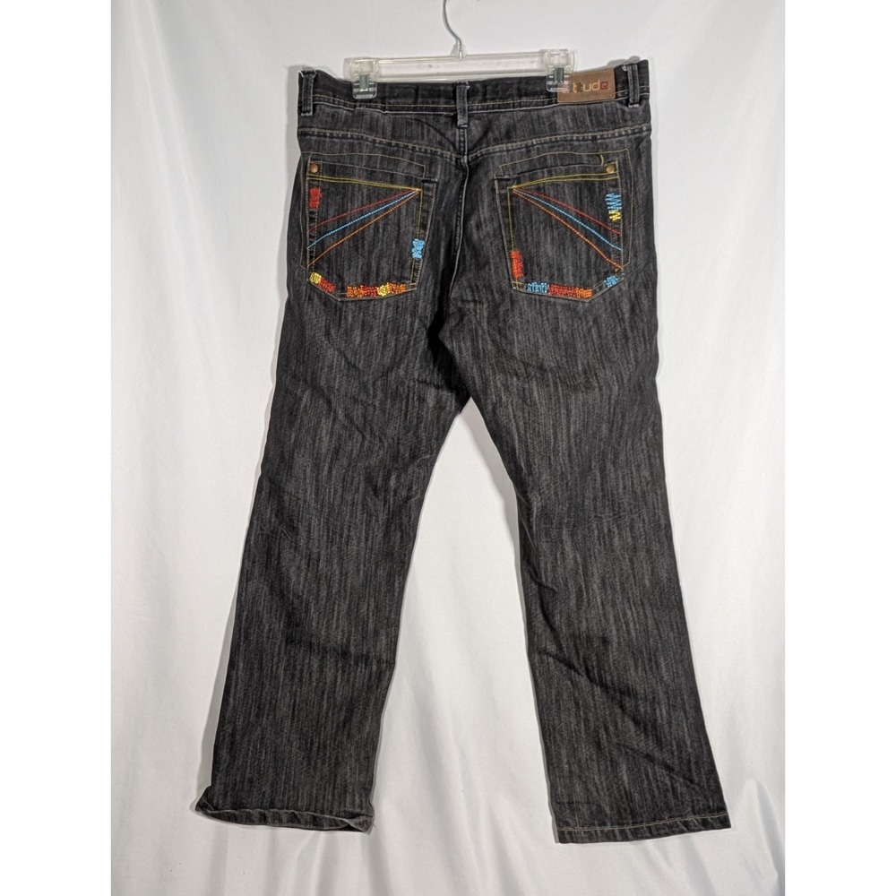 Y2K Vintage Attitude Denims Baggy Jeans Skater Size 36 Embroidered Multicolored